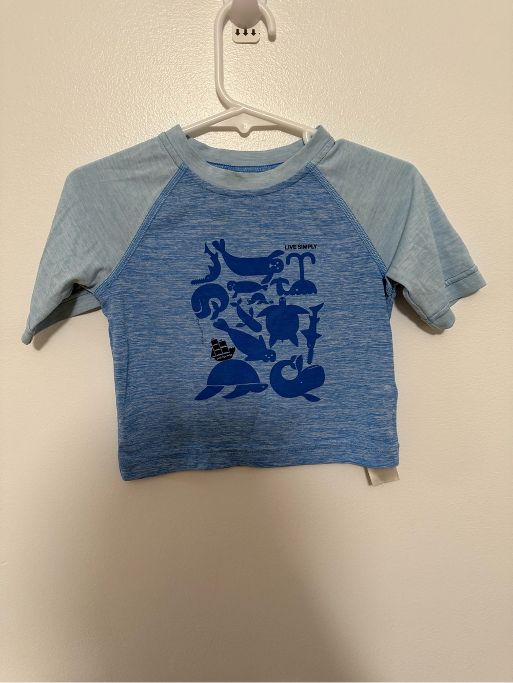 Patagonia Light Blue and Navy Kids Rashguard with Marine Graphic